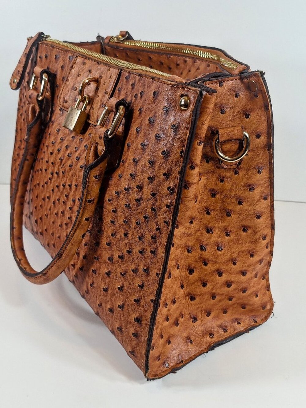 Street Level Brown Faux Ostrich Embossed Tote Shoulder Bag